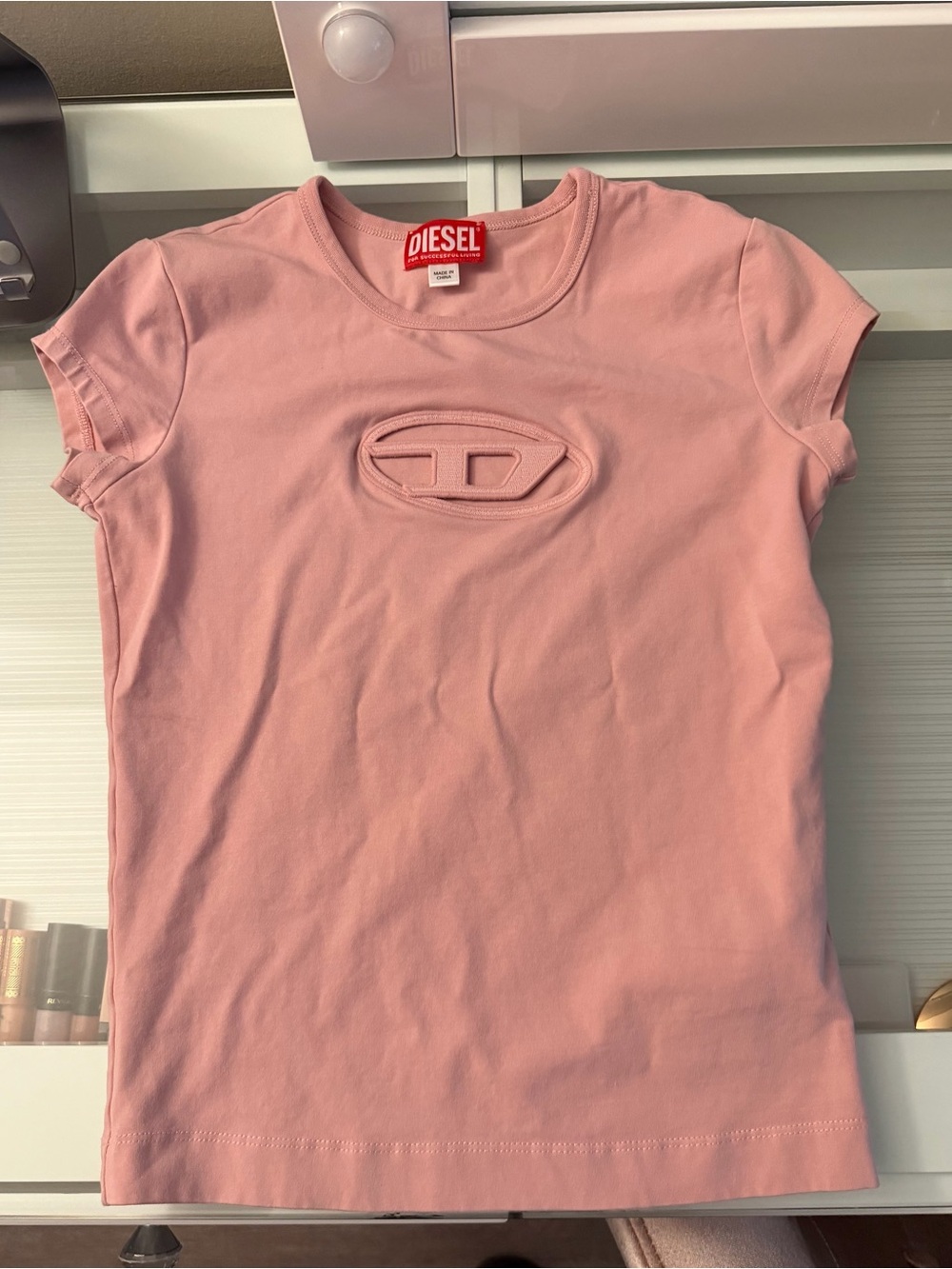 Diesel Pink Short-Sleeve Logo Crew Tee